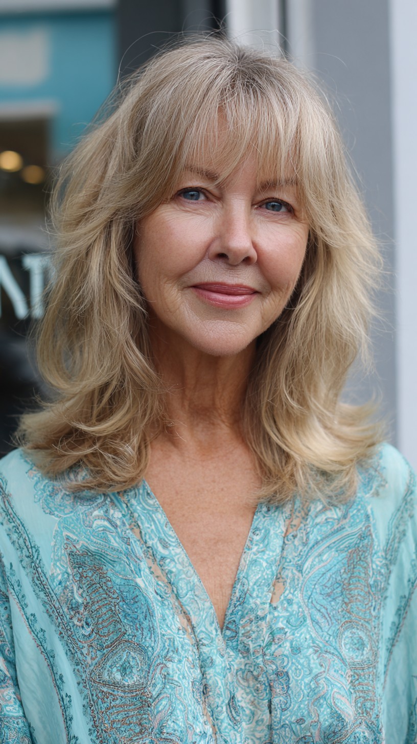 Ash-Blonde Shoulder Shag with Wispy Curtain Fringe