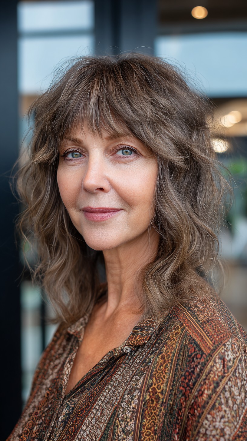Ashy Chestnut Medium Shag with Soft Feathered Fringe