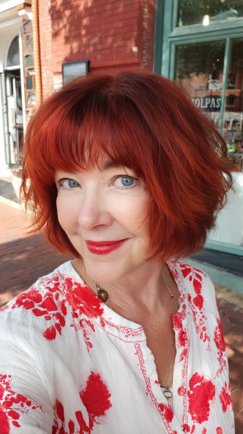Auburn Choppy Shag Bob with Short Blended Fringe