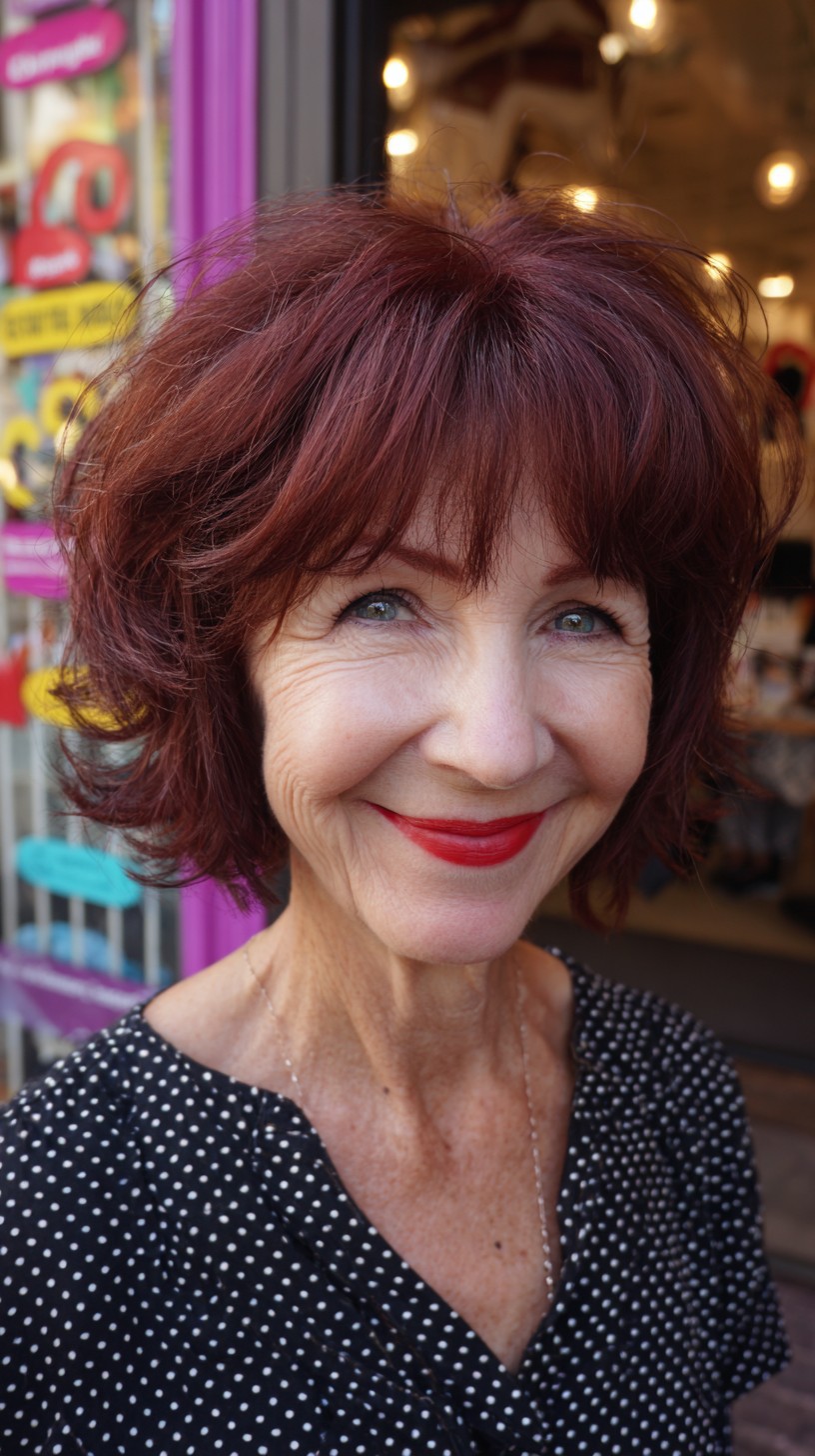 Auburn Tousled Shag with Low Crown Lift