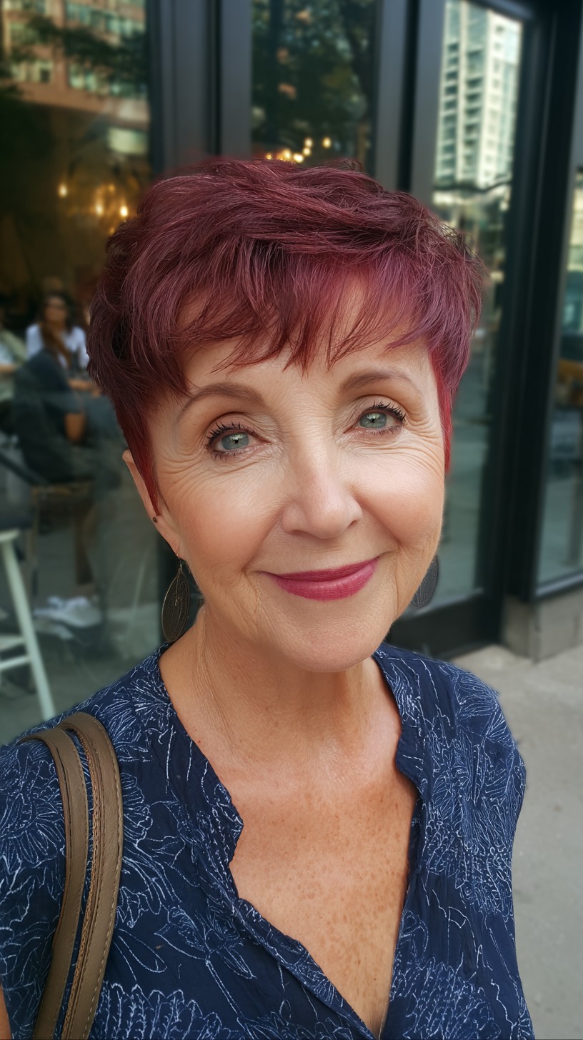 Berry-Burgundy Feathered Pixie with Tapered Perimeter
