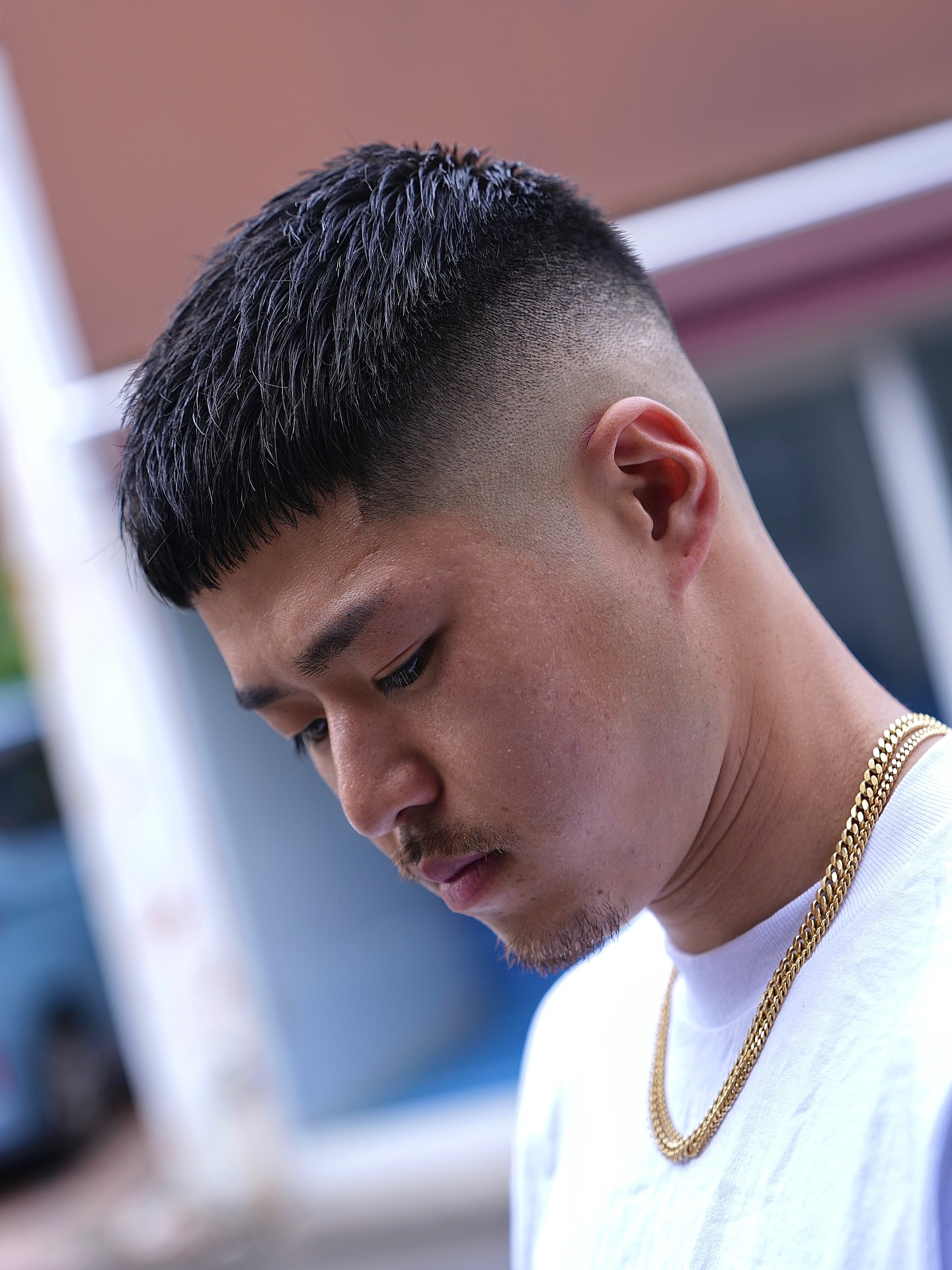 Blunt Micro Fringe with Skin Taper Fade