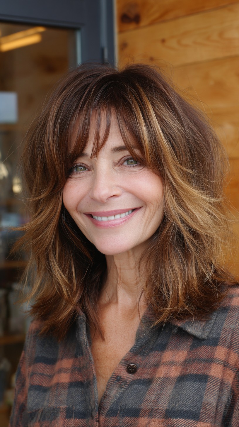 Chestnut Layered Medium Shag with Dimensional Face-Framing Babylights