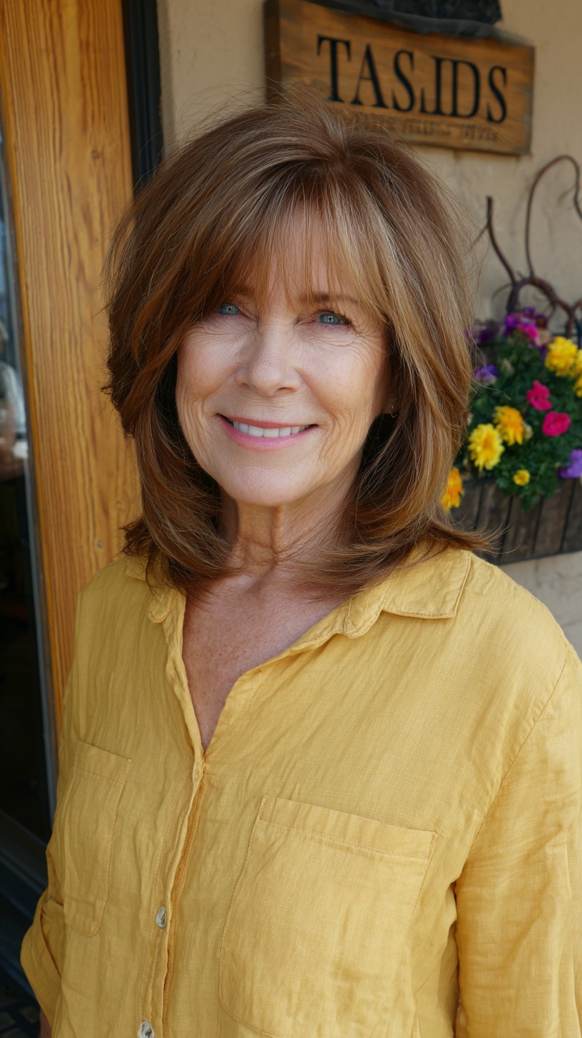 Chestnut Shoulder-Grazing Layers with Wispy Curtain Fringe