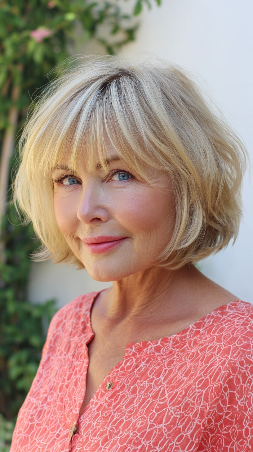 Chic Feathered Chin-Length Bob with Subtle Root Shadow