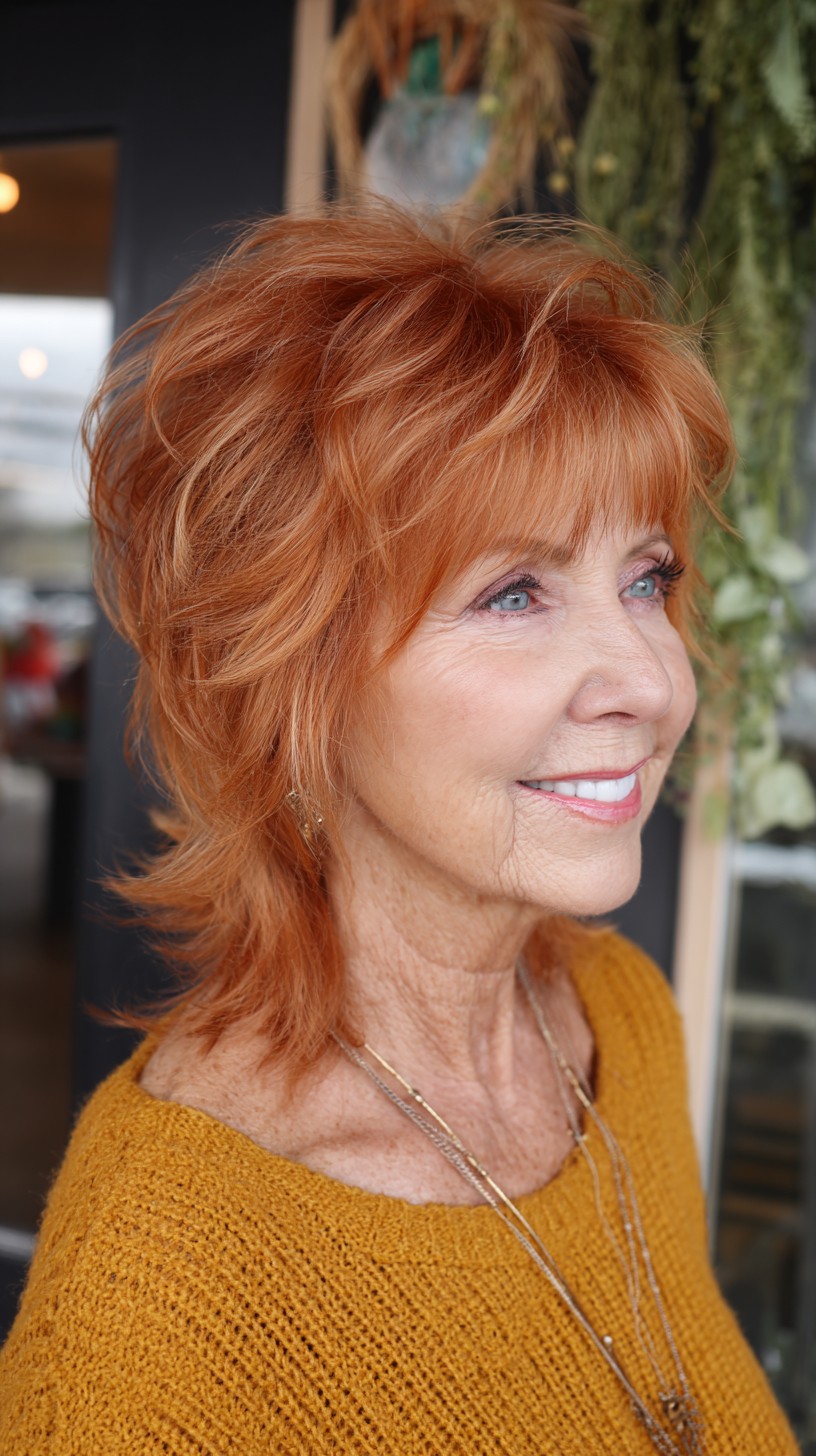 Copper Feathered Mullet-Shag with Wispy Micro-Bangs