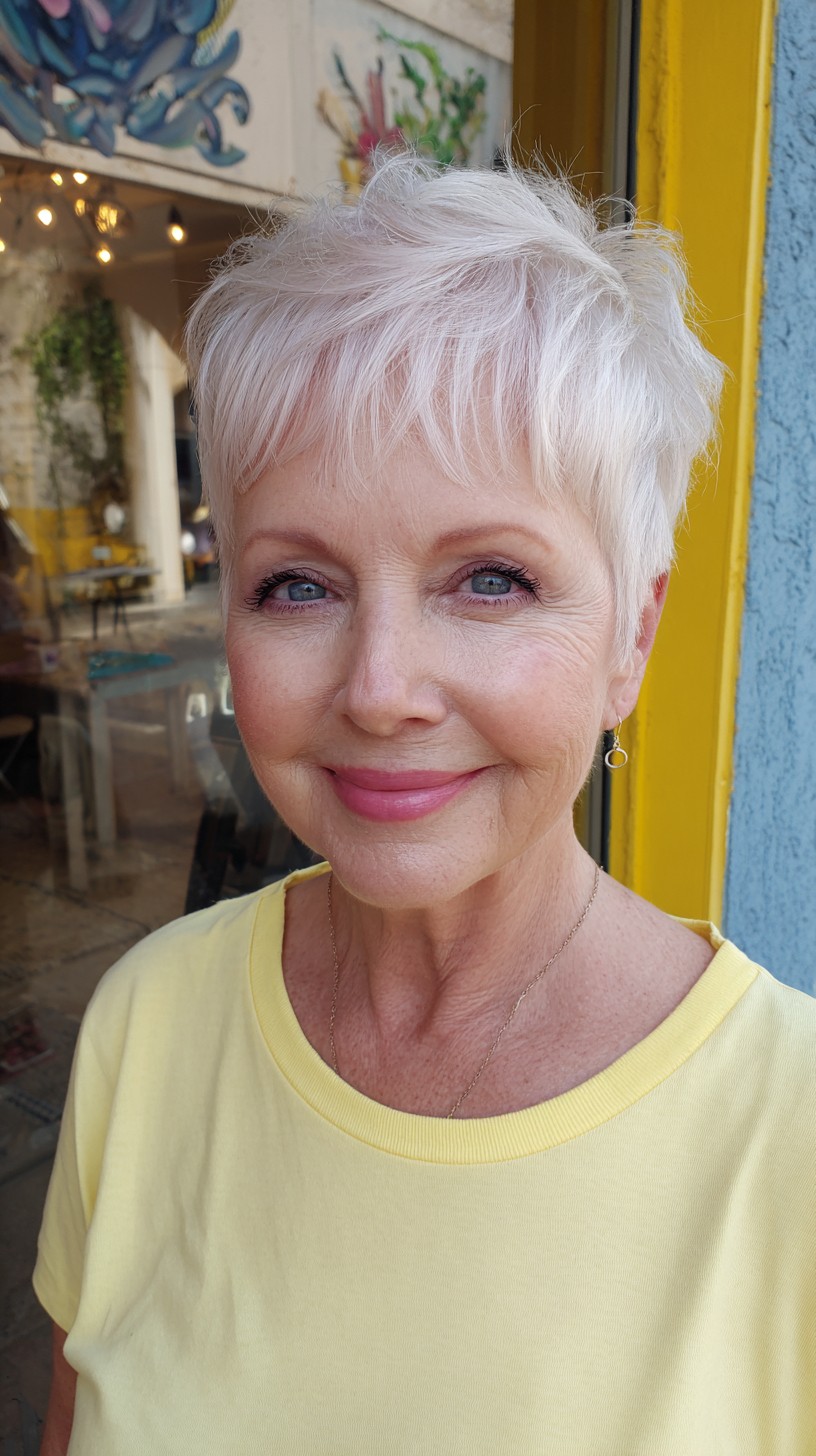 Cropped Silver Pixie with Feathered Micro-Bangs