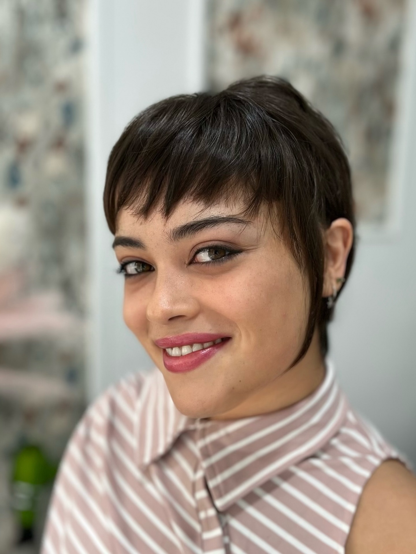 Cropped Textured Pixie with Micro Fringe and Tapered Ear Tabs