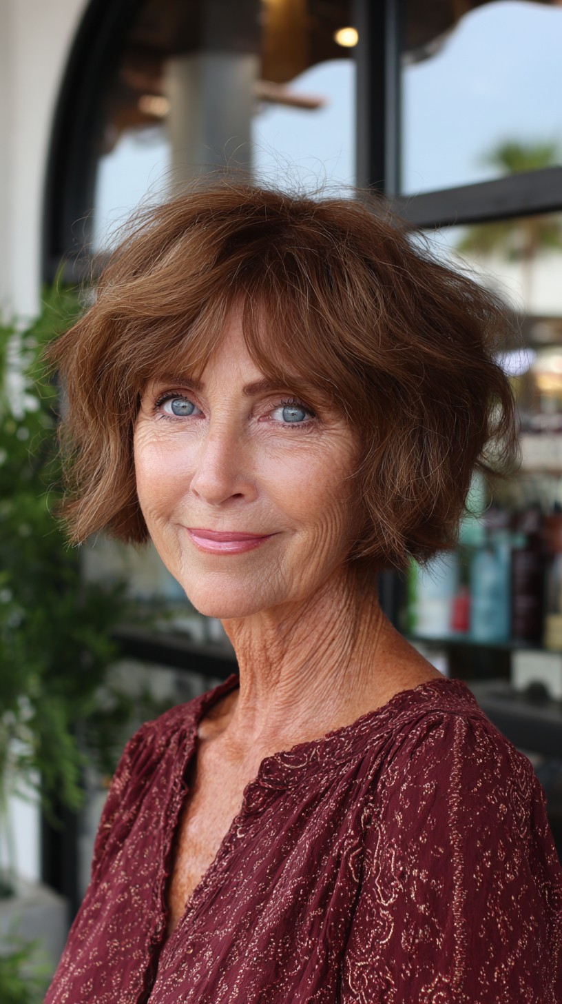 Feathered Chestnut Shag Bob with Airy Crown Lift