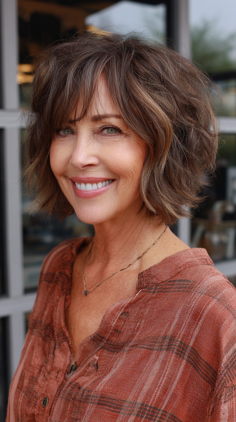 Feathered Short Shag with Subtle Lowlights and Curtain Fringe