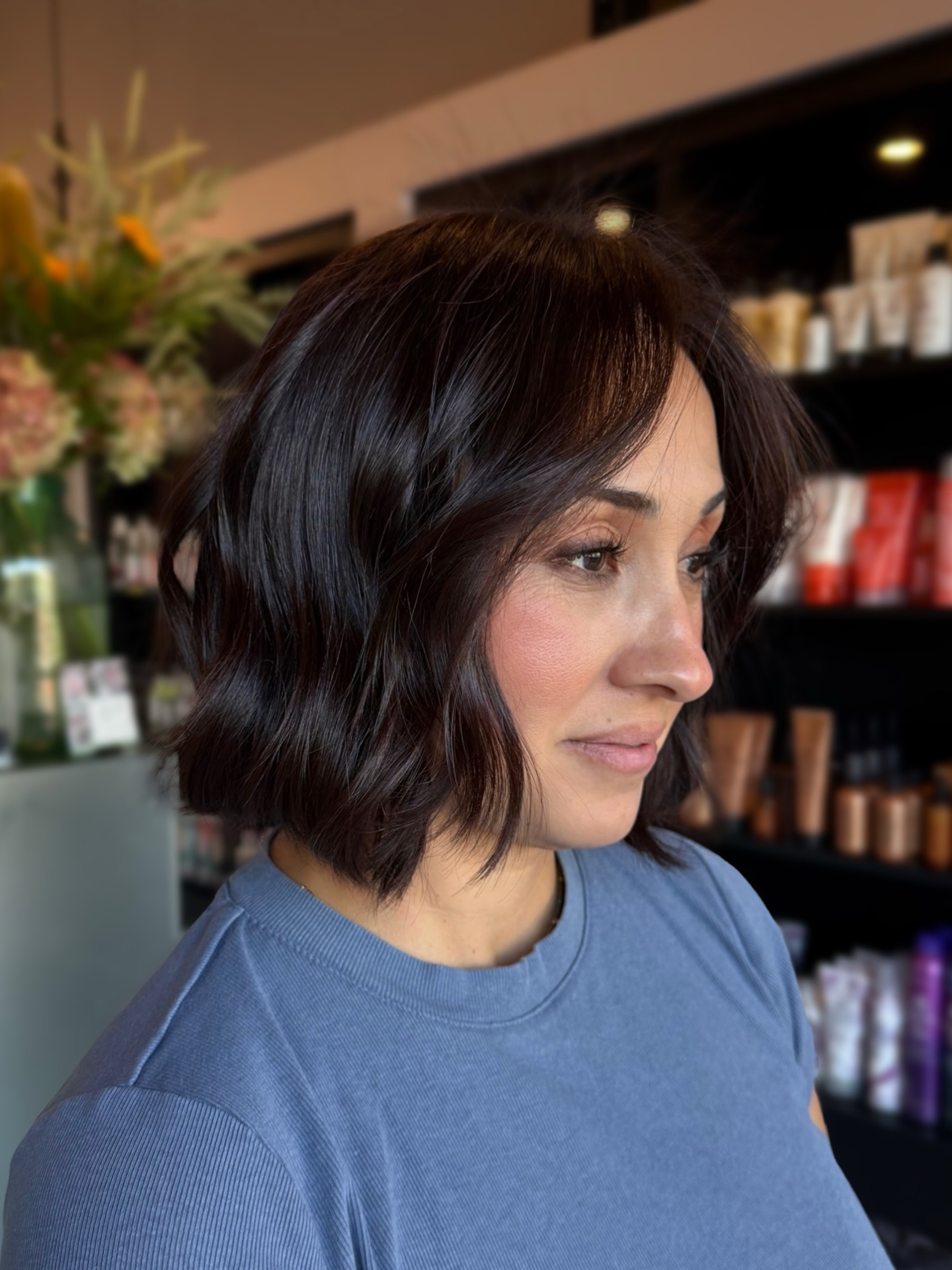 Glossy Espresso-Length Bob with Subtle Face-Framing Layers