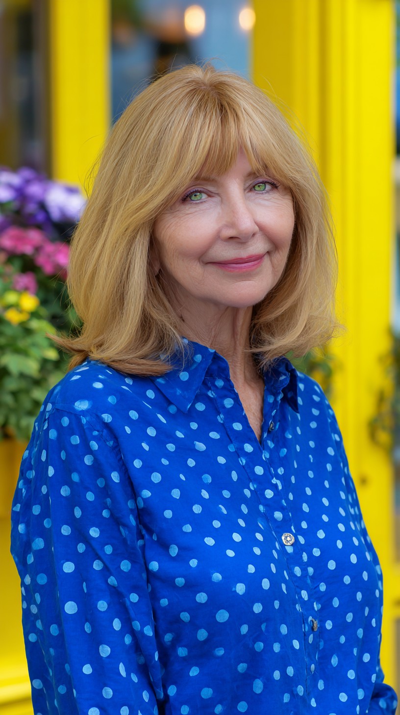 Golden Shoulder-Length Layered Cut with Soft Brow-Framing Fringe