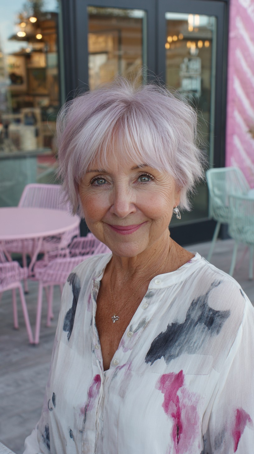 Pastel Lavender Feathered Pixie with Soft Fringe