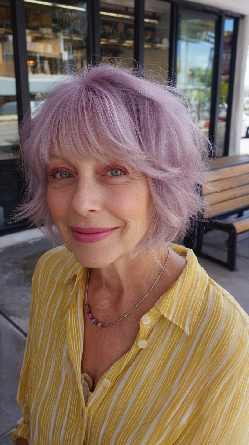 Pastel Lavender Shaggy Chin-Length Bob with Soft Fringe