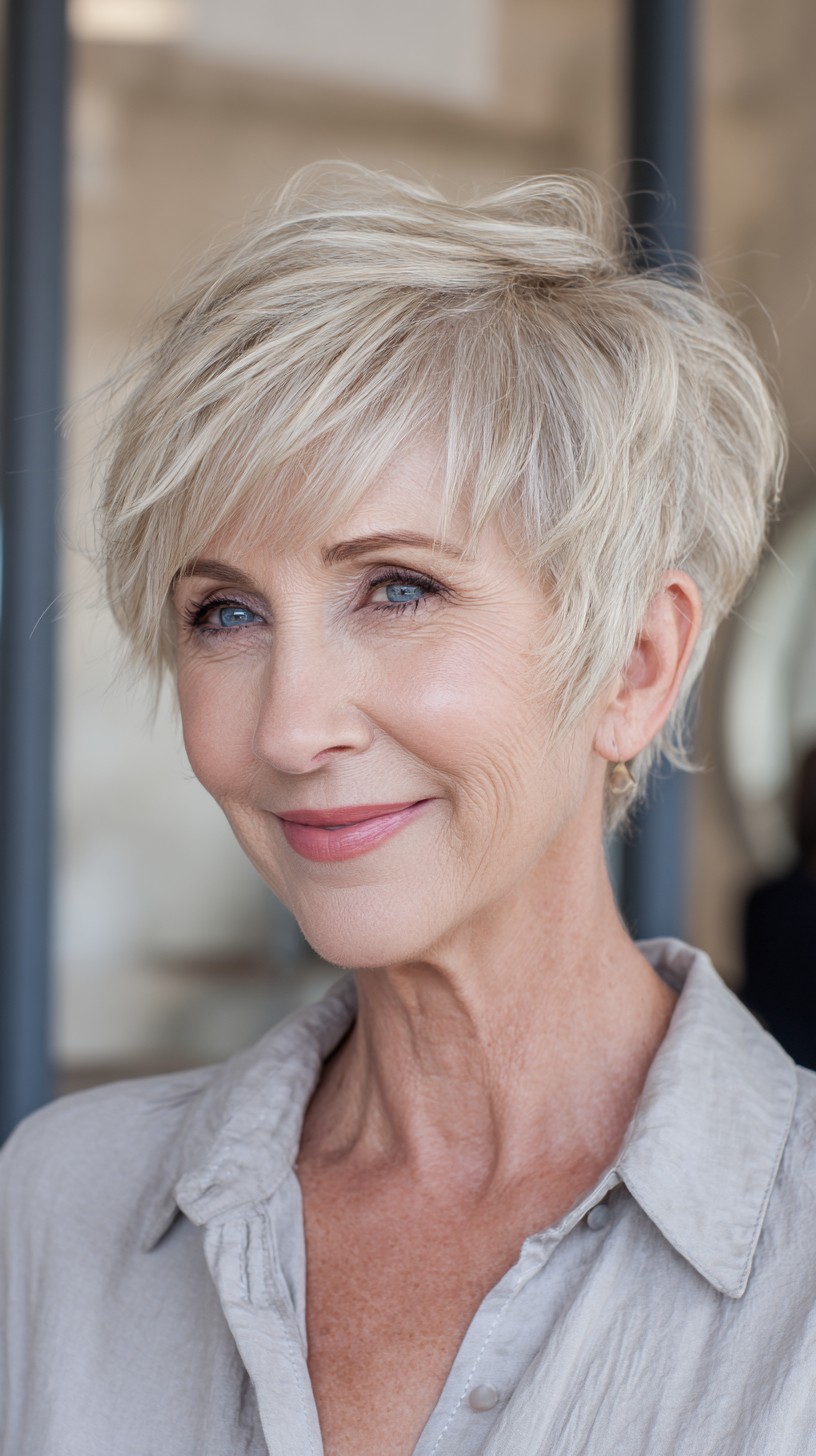 Platinum Feathered Pixie with Soft Side-Swept Fringe