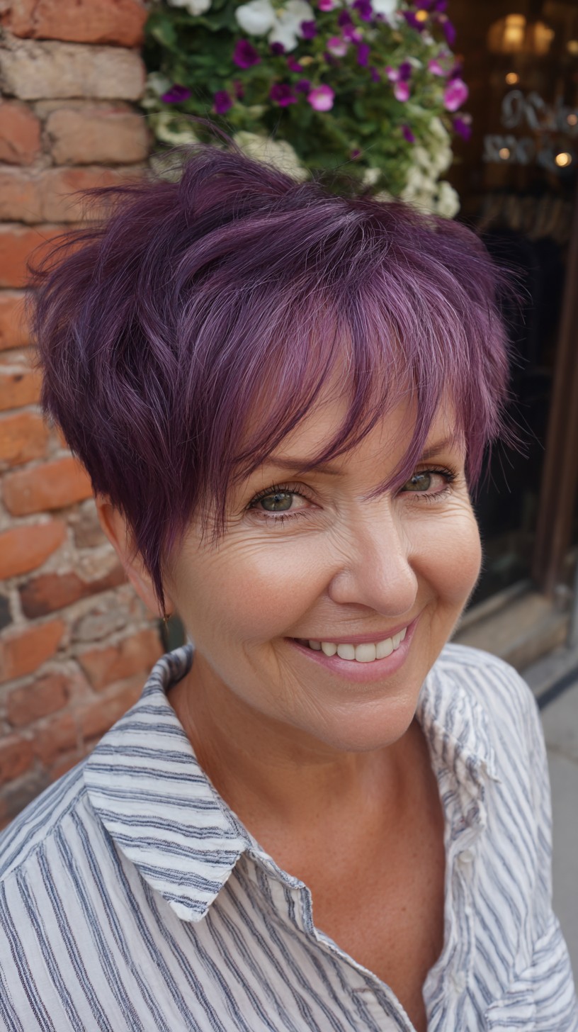 Plum Feathered Pixie with Sculpted Crown Lift
