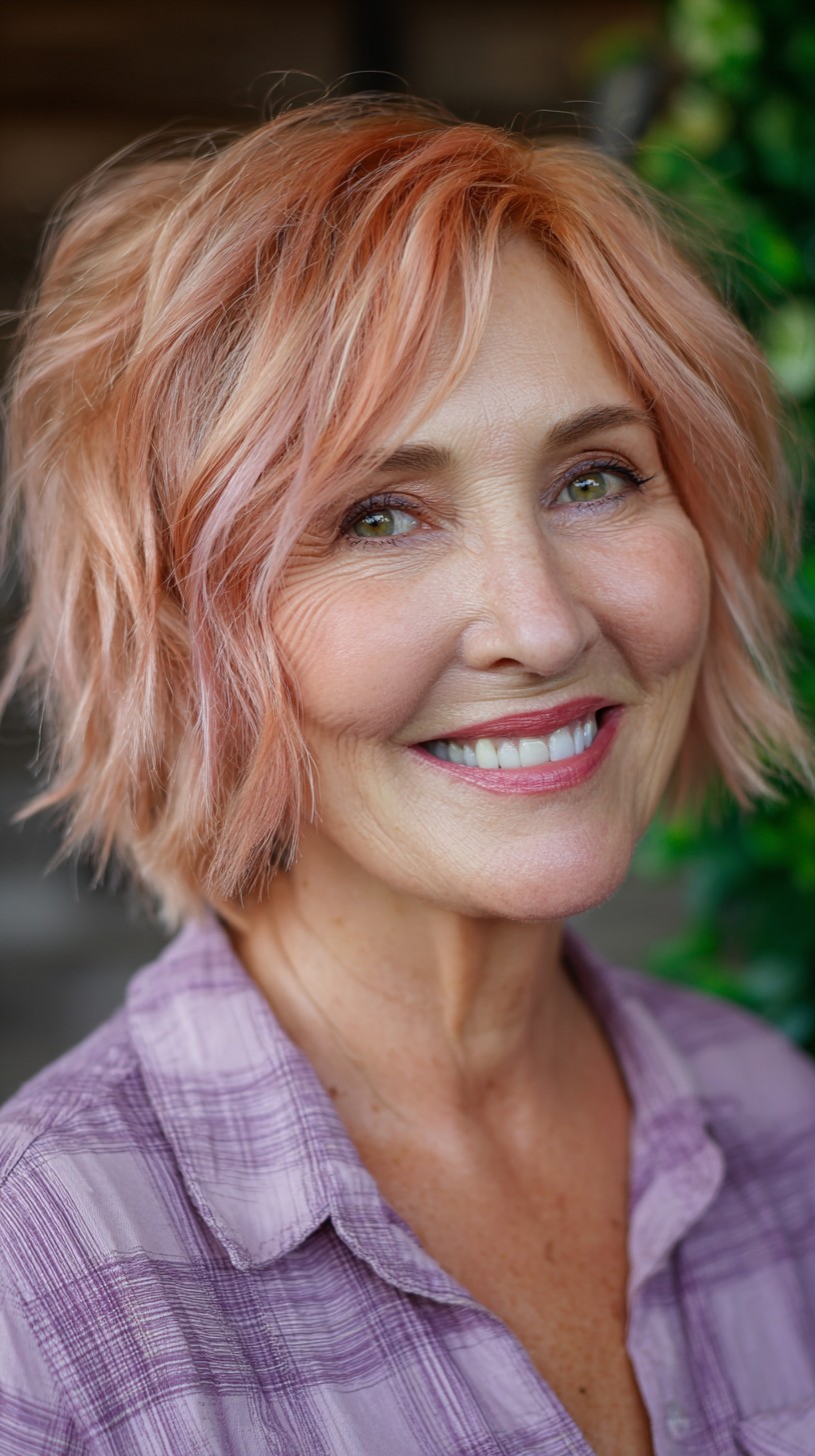 Rose-Gold Layered Shag with Face-Softening Fringe