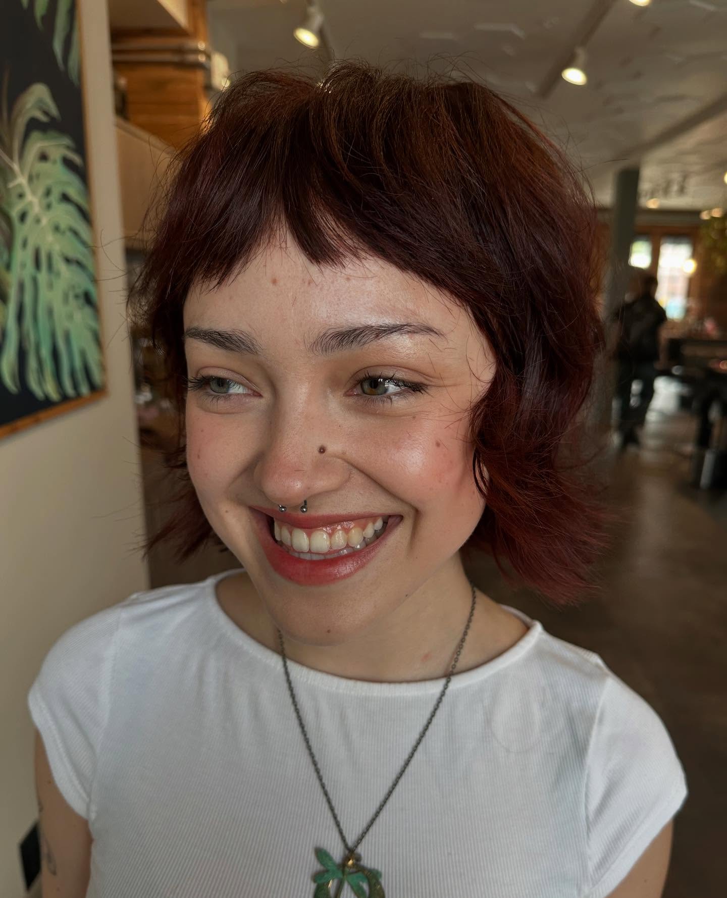 Short Auburn Piecey Shag with Notched Micro Fringe