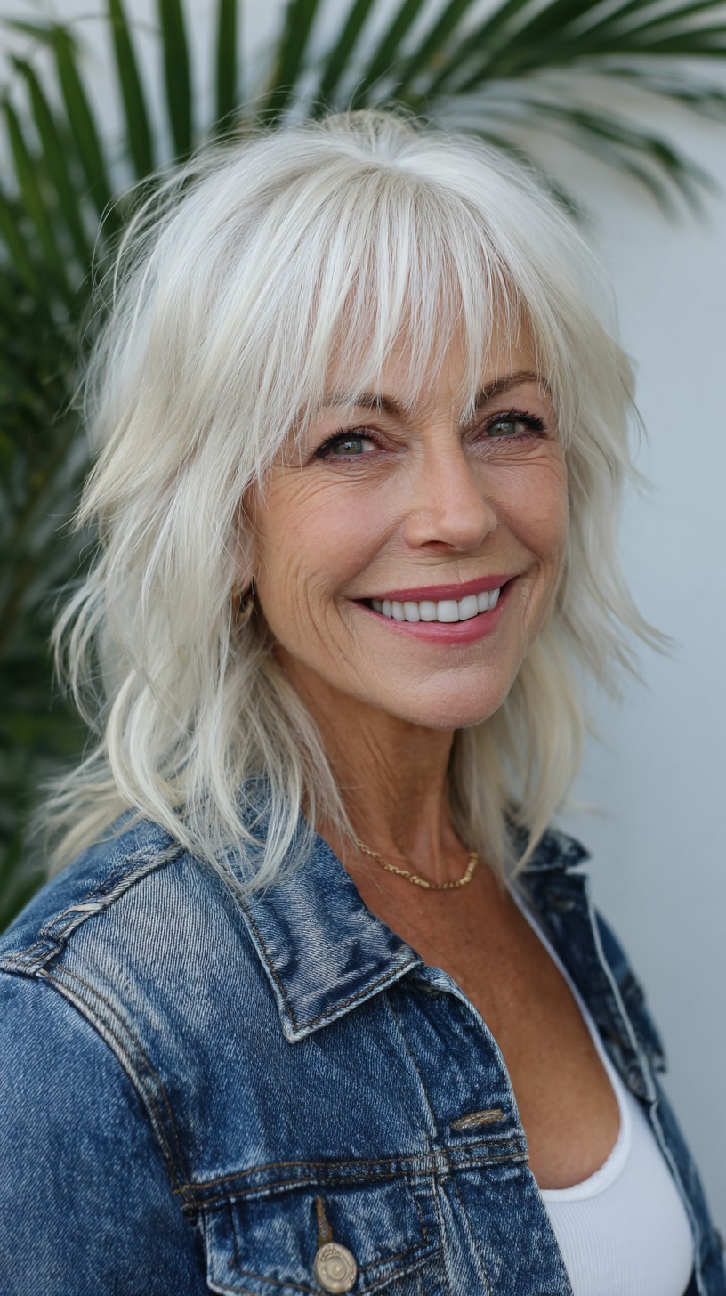 Short Feathered Silver Shag with Wispy Micro-Bangs