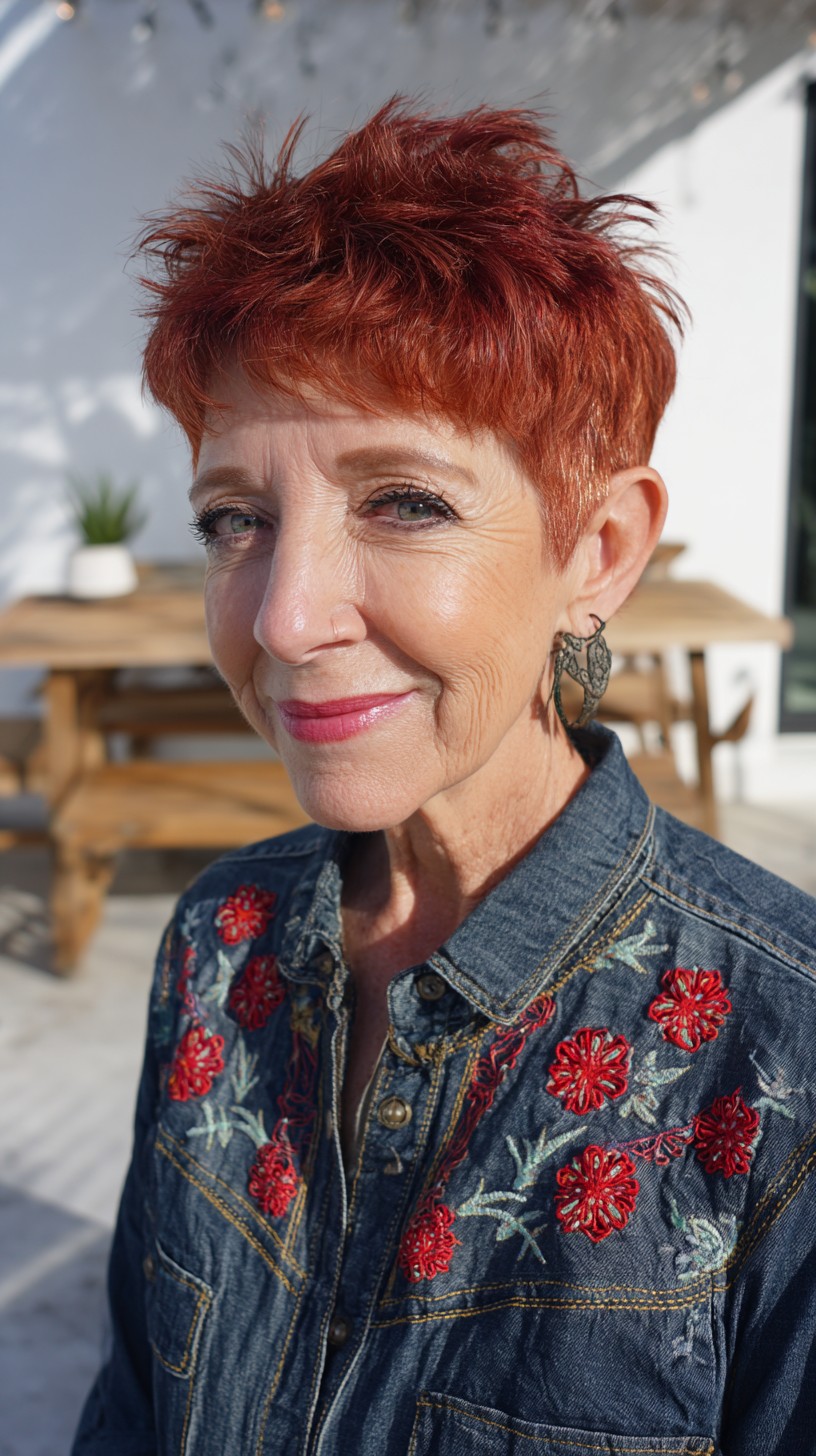Short Spiky Copper Pixie with Textured Micro-Fringe