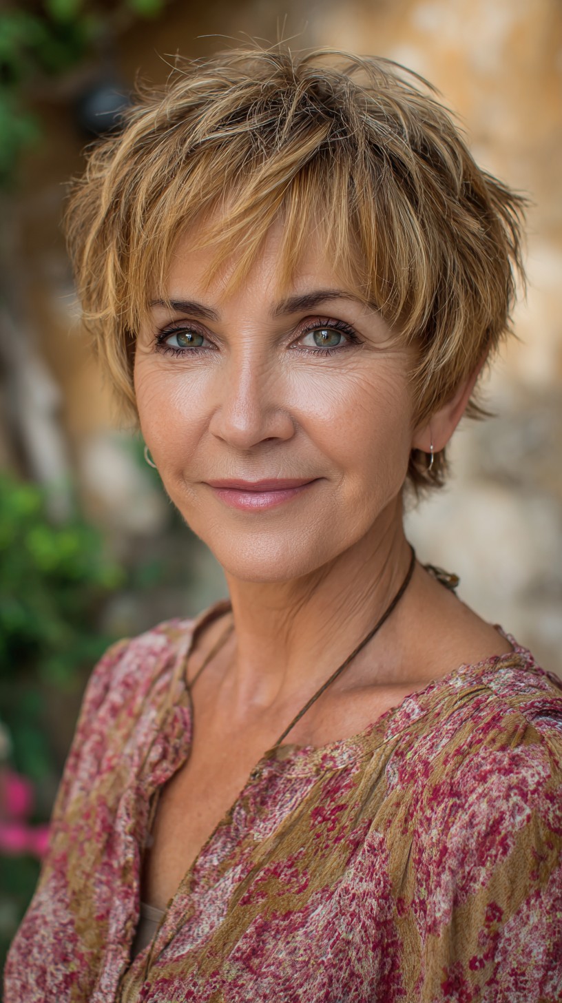 Golden Short Shag with Feathered Crown and Micro Fringe