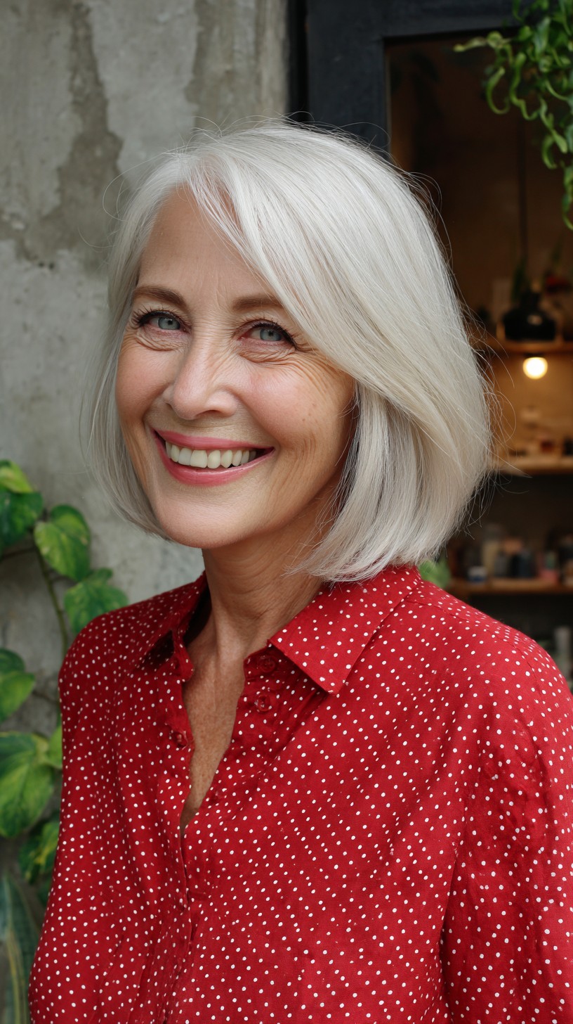 Silver Chin-Length Bob with Soft Side-Swept Fringe