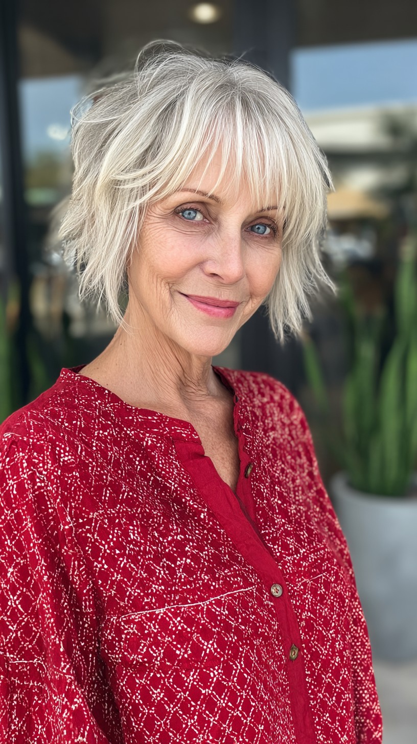 Silver Shaggy Chin-Length Bob with Micro Fringe