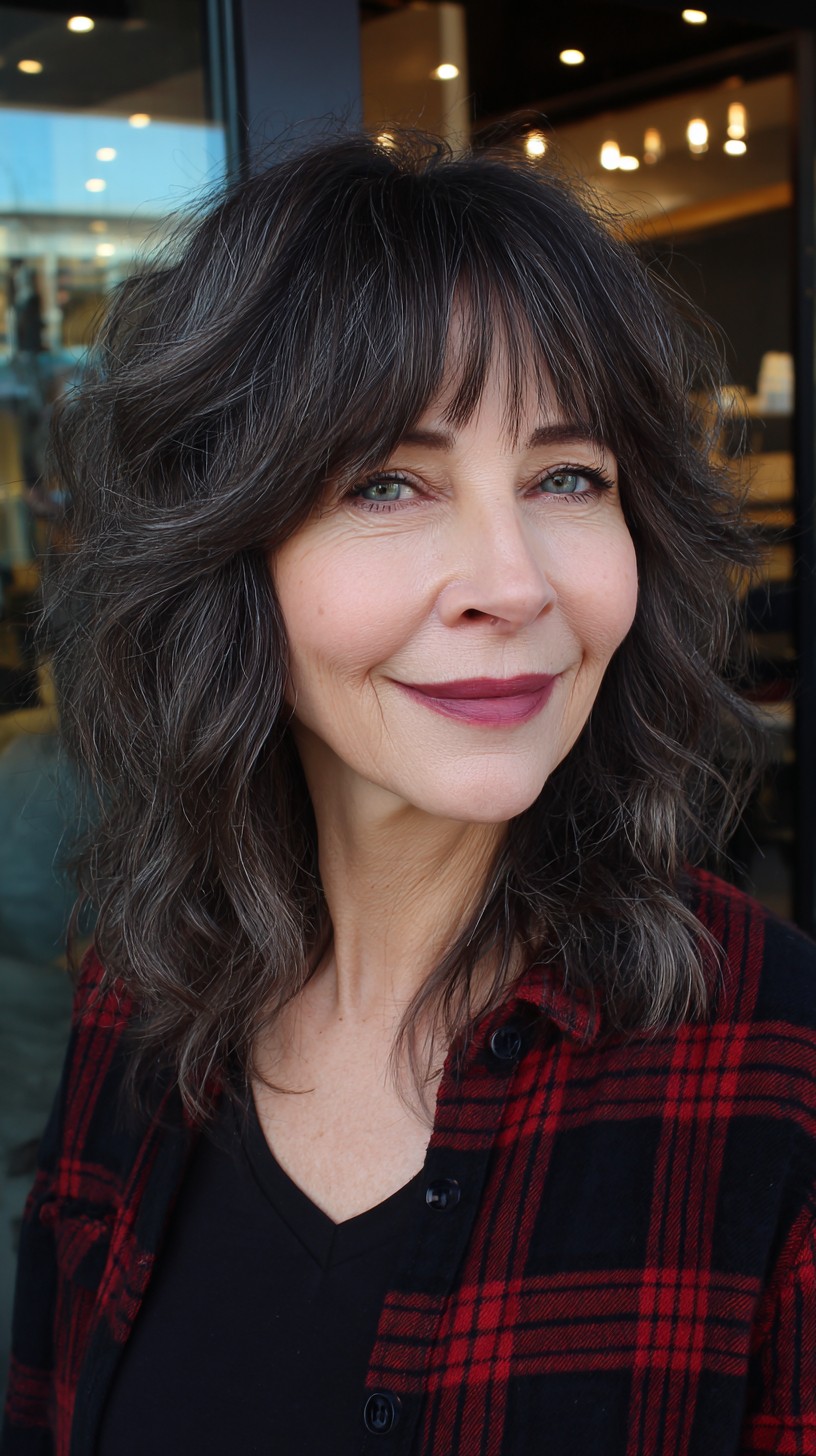 Smoky Salt-and-Pepper Medium Shag with Wispy Fringe