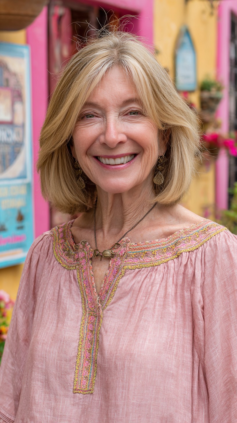Soft Blended Curtain-Bang Bob with Feathered Crown