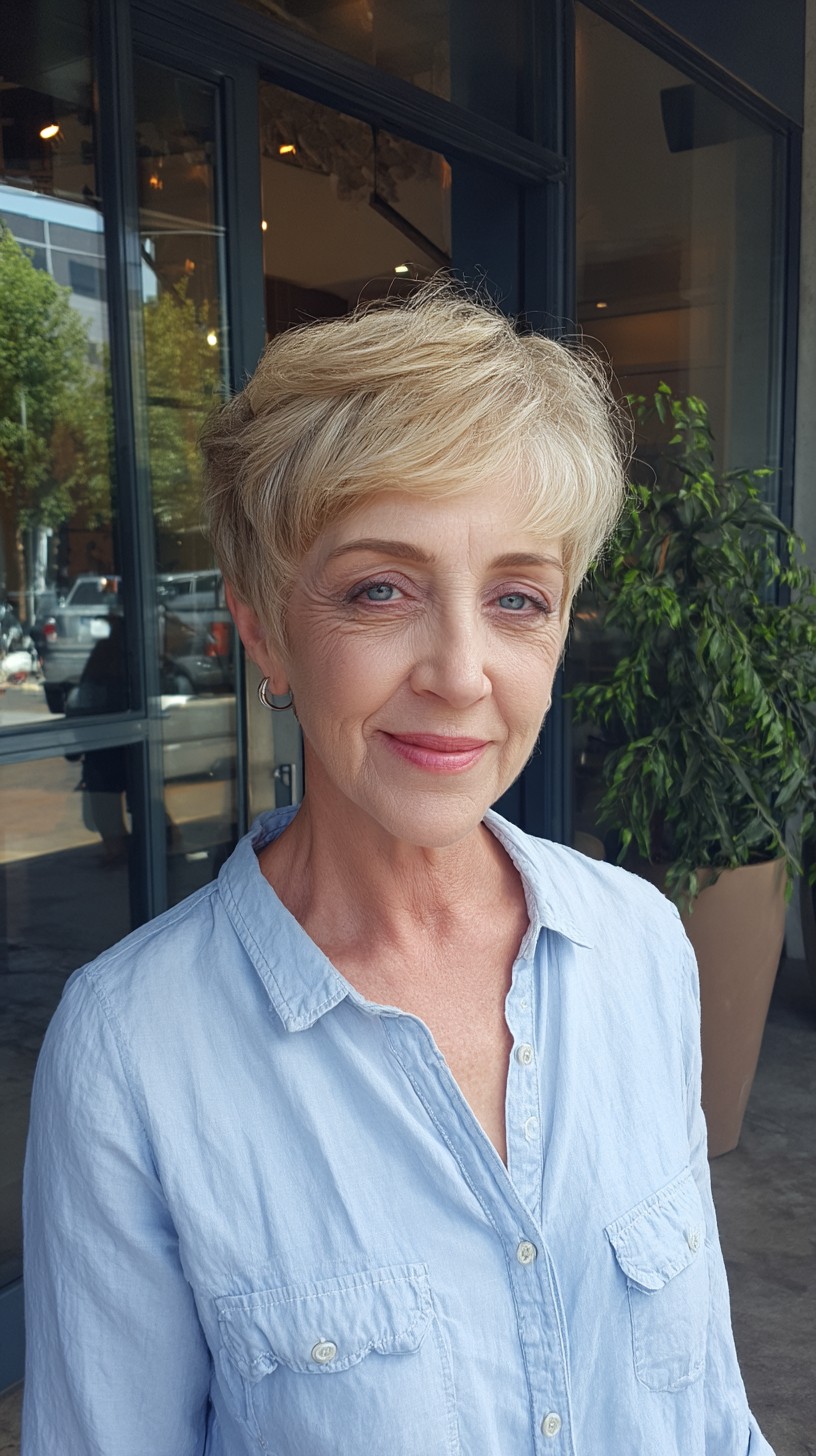 Soft Blonde Feathered Pixie with Tapered Nape