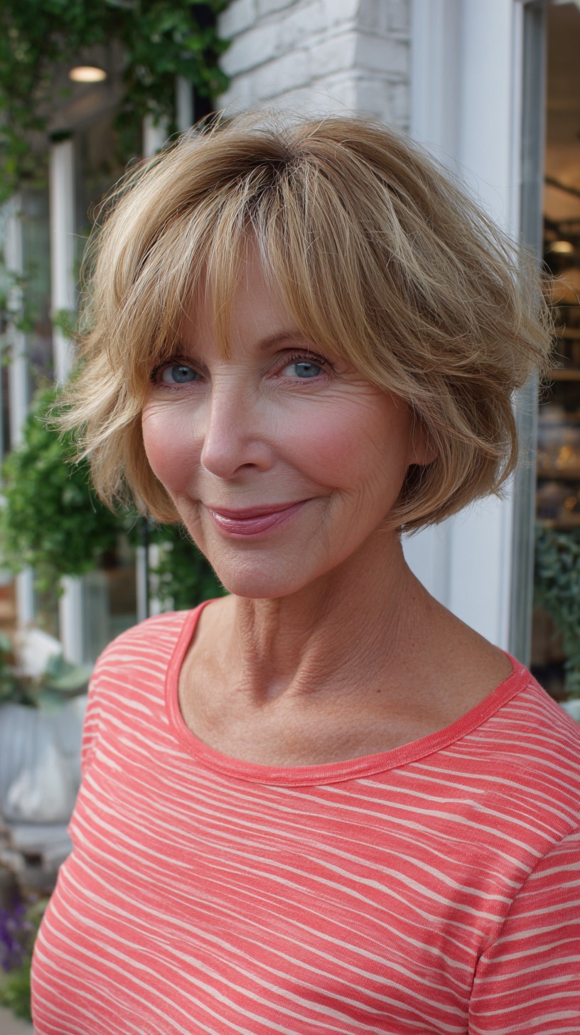 Soft Brushed Short Blonde Bob with Wispy Fringe