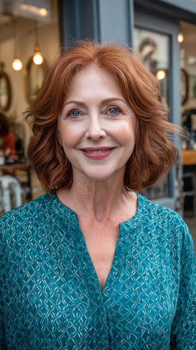Soft Copper Layered Bob with Face-Framing Texture