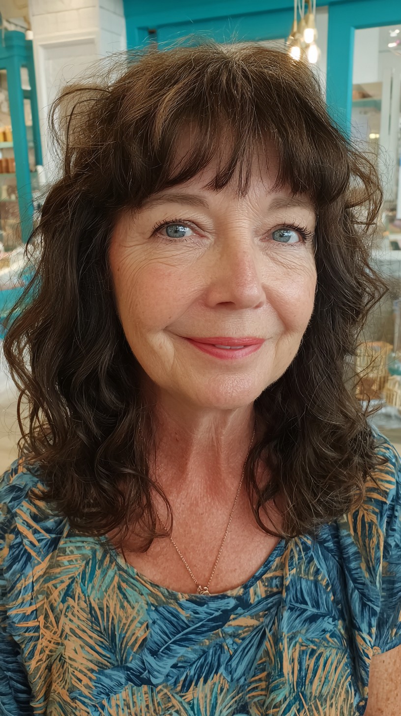 Soft Curly Medium Shag with Wispy Micro Bangs