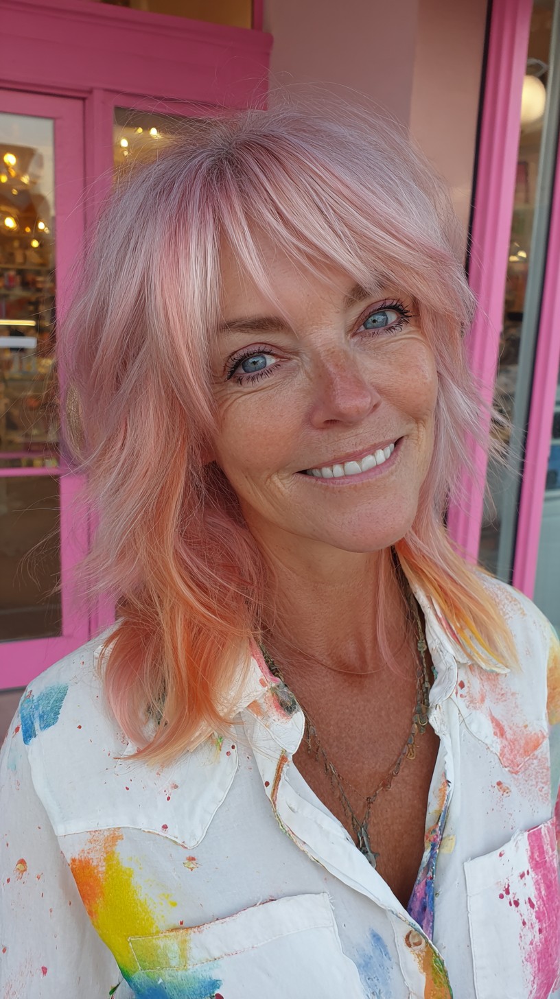 Soft Pastel Peach Shag with Peekaboo Orange Underlayer