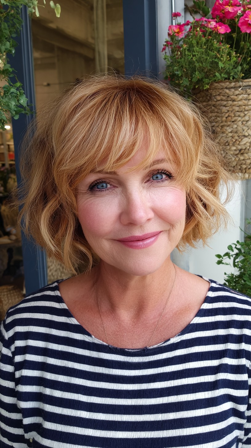 Sun-Kissed Choppy Chin-Length Shag with Feathered Curtain Bangs
