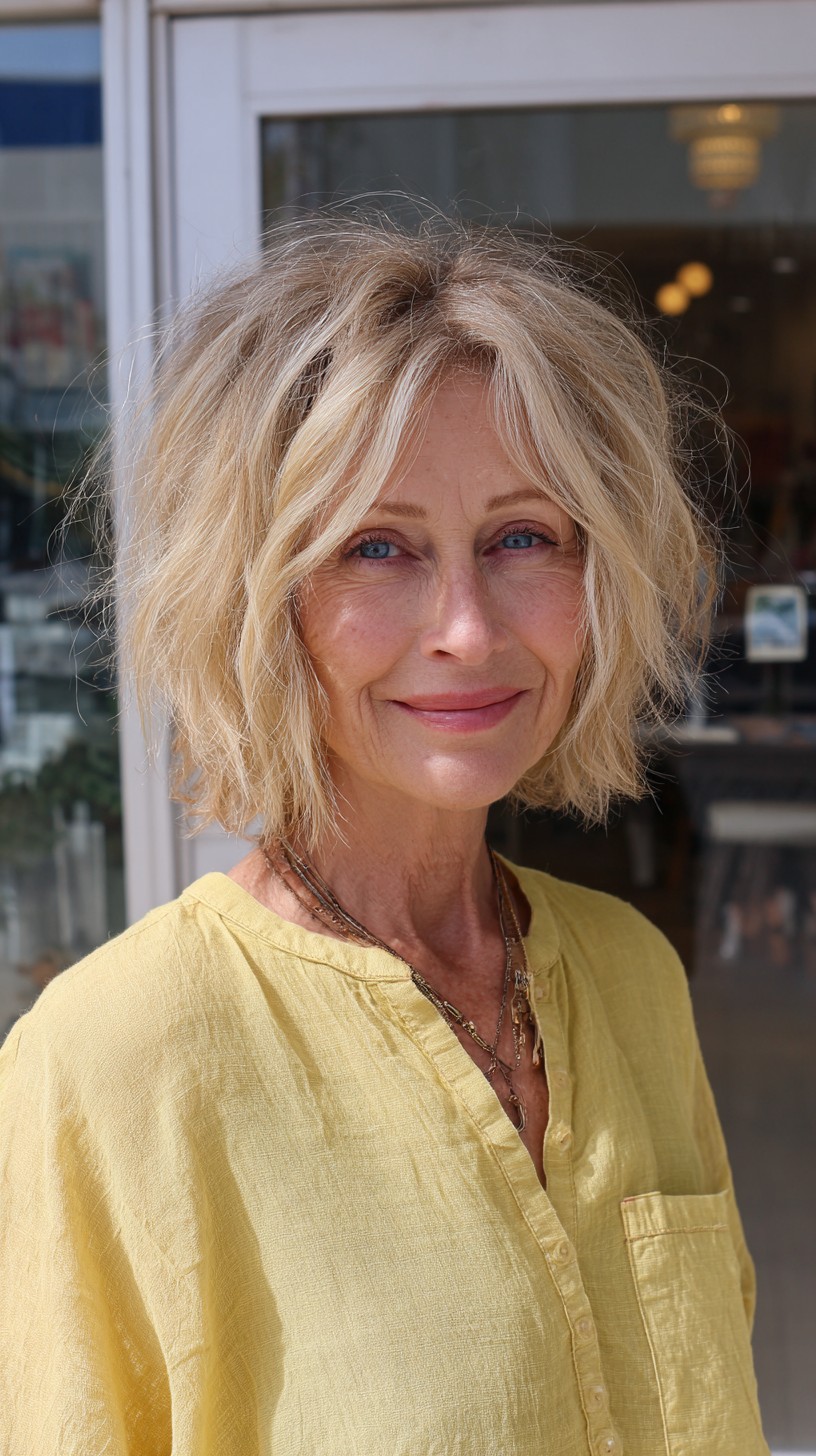 Sun-Kissed Textured Shaggy Bob with Curtain Layers