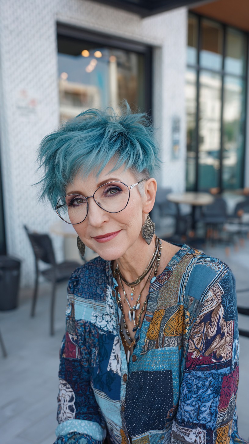 Teal Textured Pixie Shag with Tapered Sides