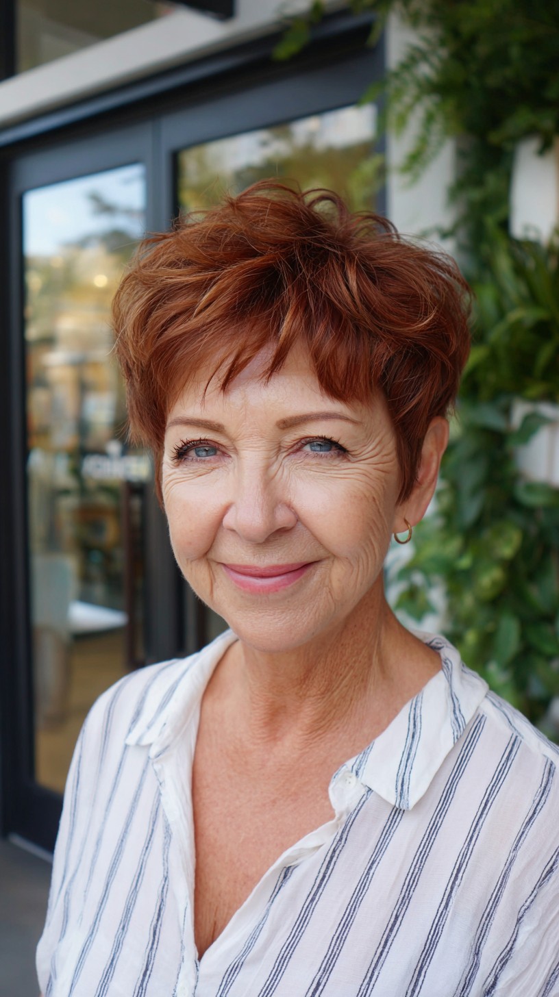 Textured Copper Layered Pixie with Crown Lift