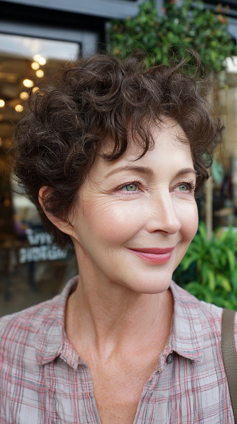 Textured Curly Pixie with Soft Micro Fringe