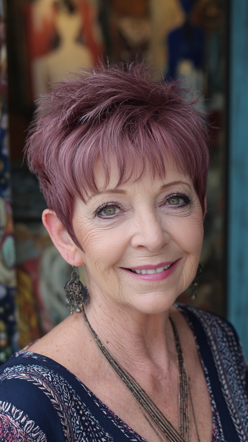 Textured Mauve Pixie with Feathered Crown and Micro Fringe