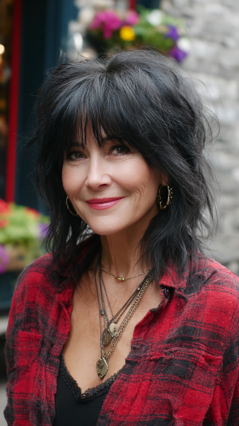 Textured Medium Shag with Feathered Curtain Bangs