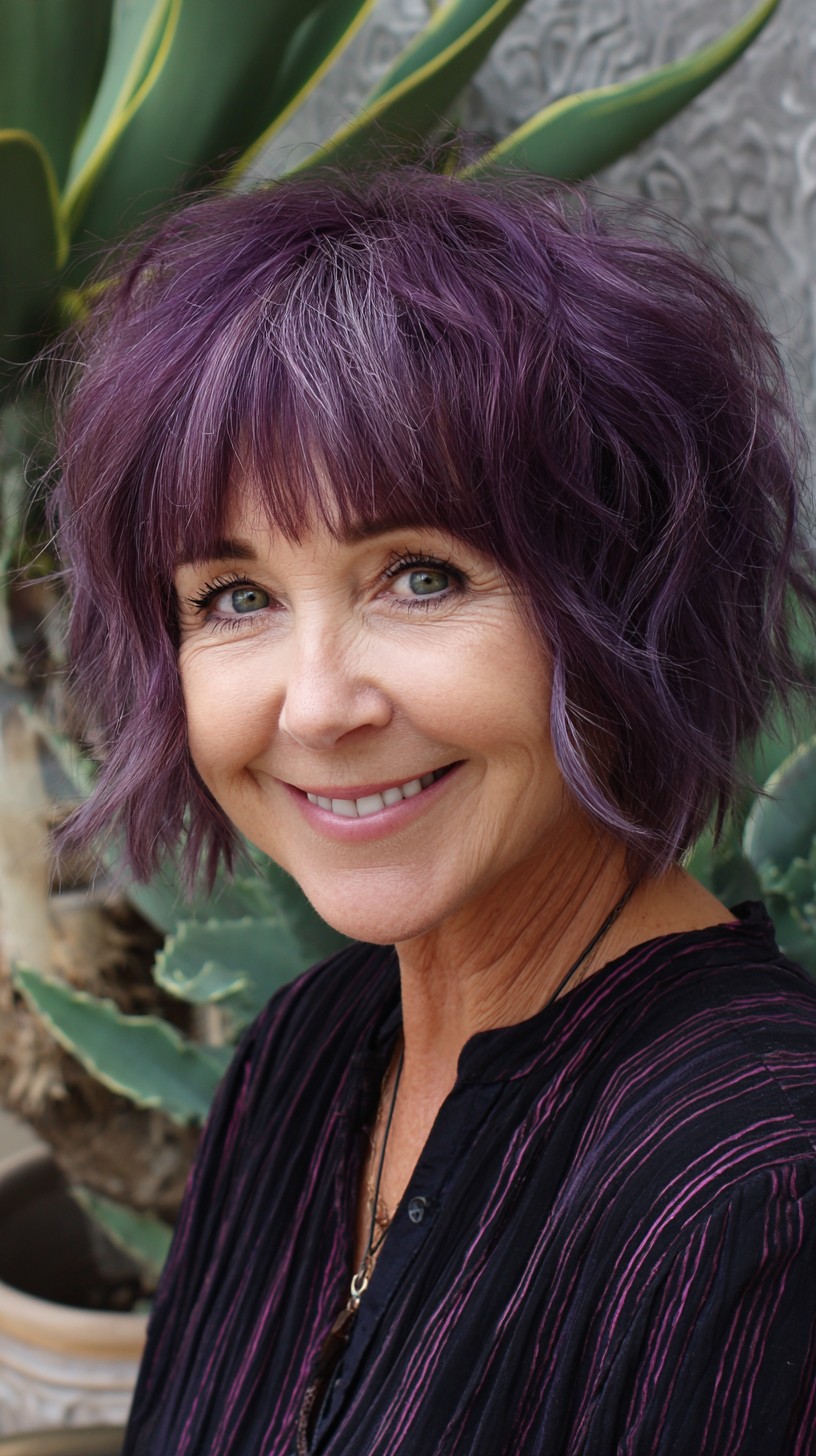 Violet Root-Shadow Choppy Shaggy Chin-Length Bob