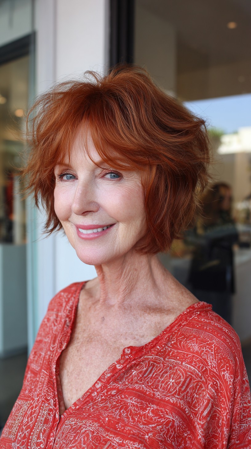 Voluminous Copper Feathered Shag with Subtle Root Melt