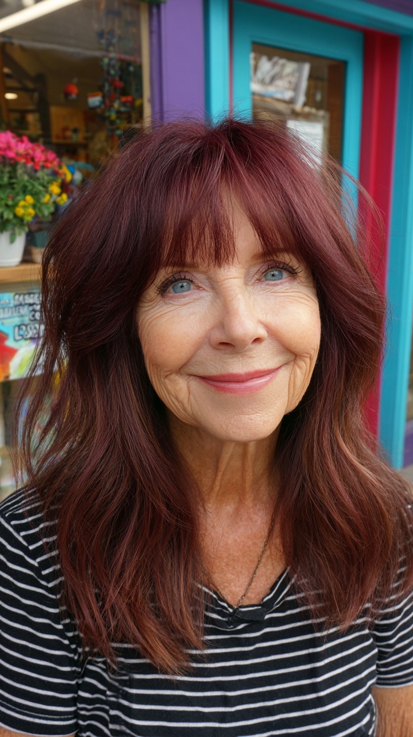 Warm Cherry Chestnut Mid-Length Shag with Blended Root Shadow