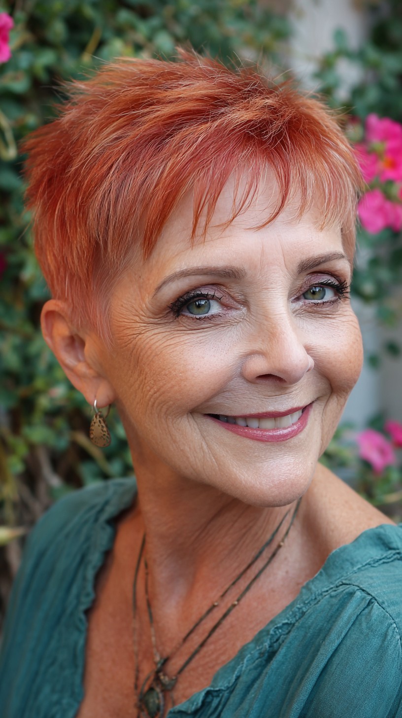 Warm Copper Textured Micro Pixie with Feathered Baby Bangs