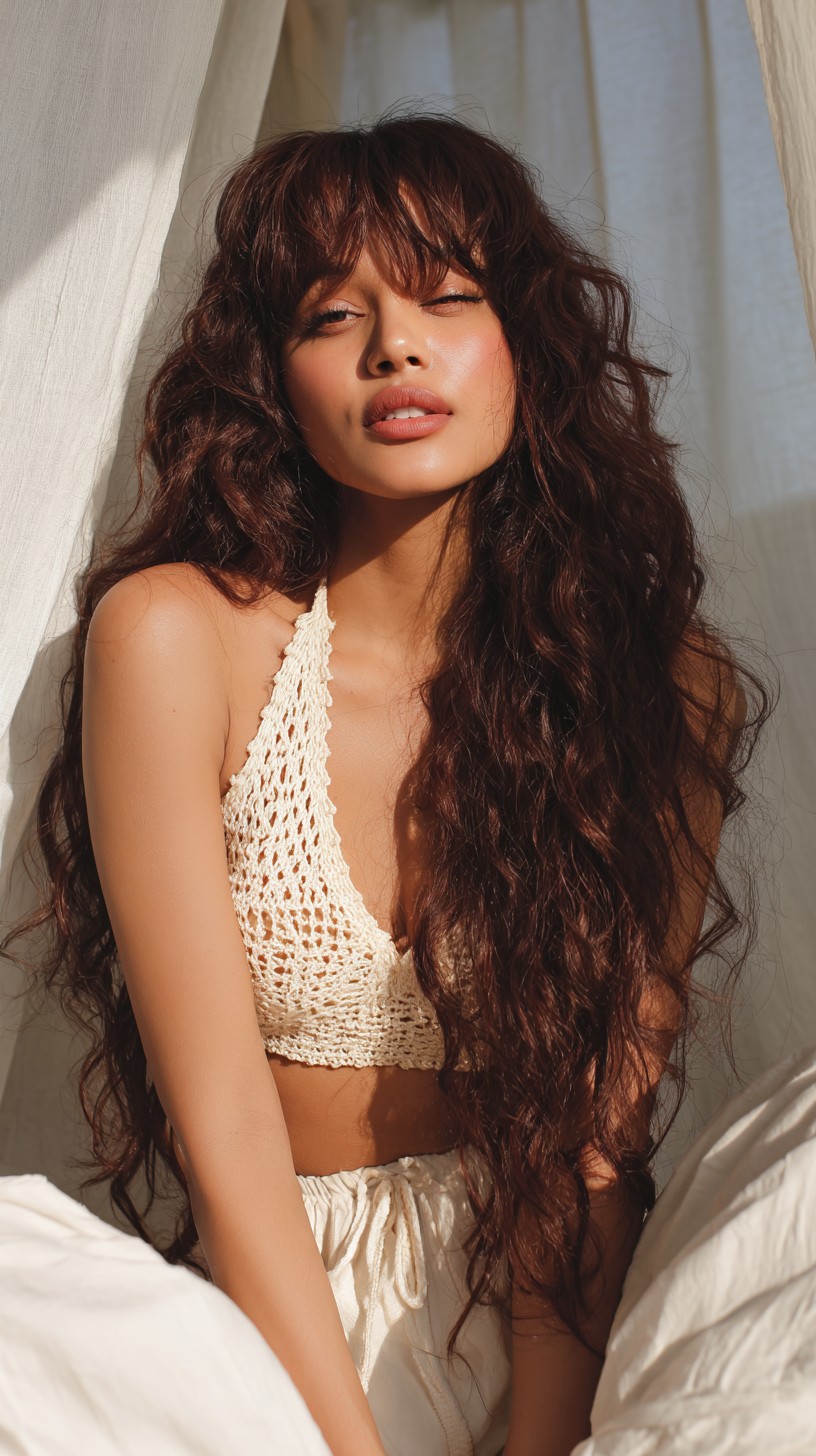 Long Textured Waves with Soft Shaggy Fringe