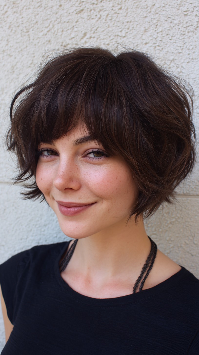 Chic Short Wavy Shag with Soft Blunt Fringe
