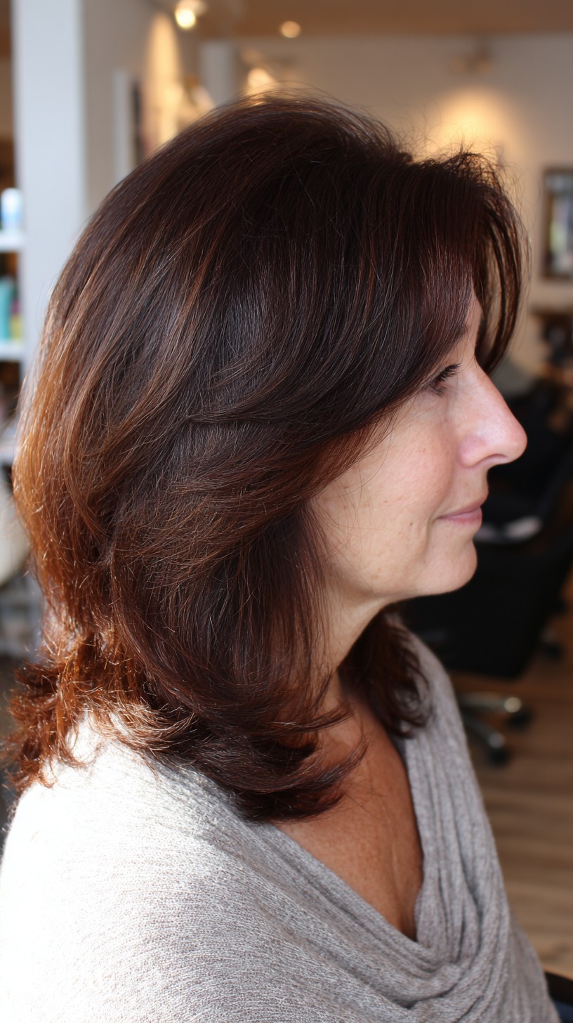 Shoulder-Grazing Layered Cut with Soft Side-Swept Fringe
