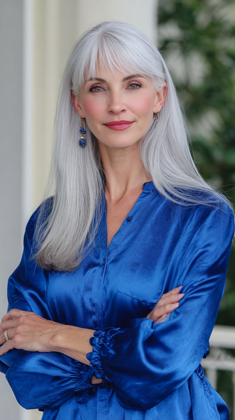 Silvery Long Cut with Micro Curtain Fringe