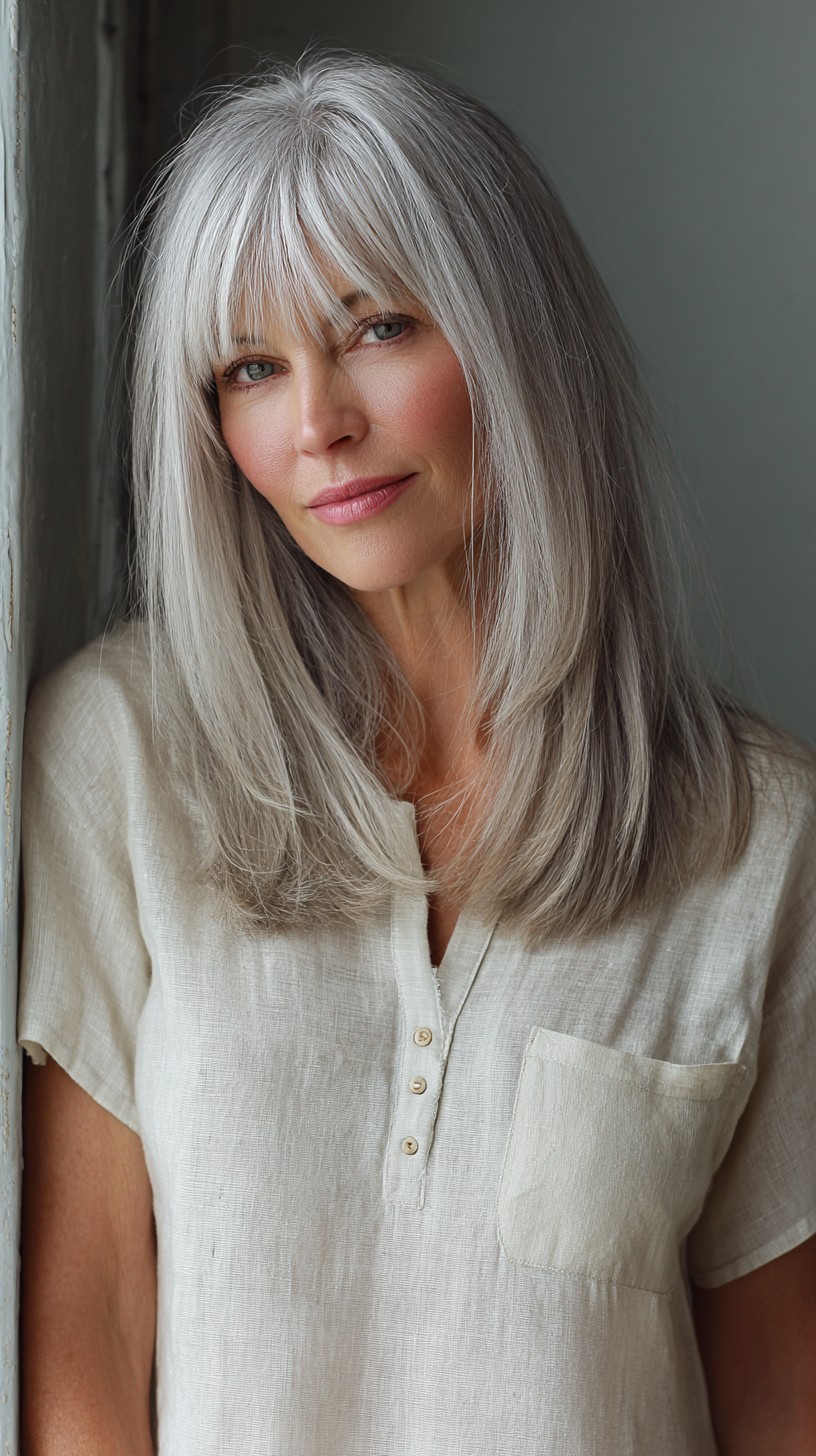 Soft Silver Long Layered Cut with Babylight Bangs